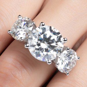 Certified 11ct. t.w. Moissanite Diamond Three Stone Hidden Halo Ring NEW